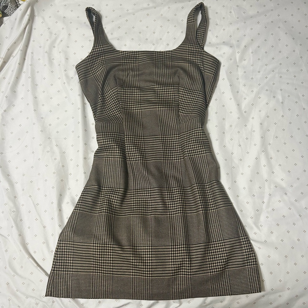 NWT Banana Republic plaid checkered brown & black square neckline dress (size 0)